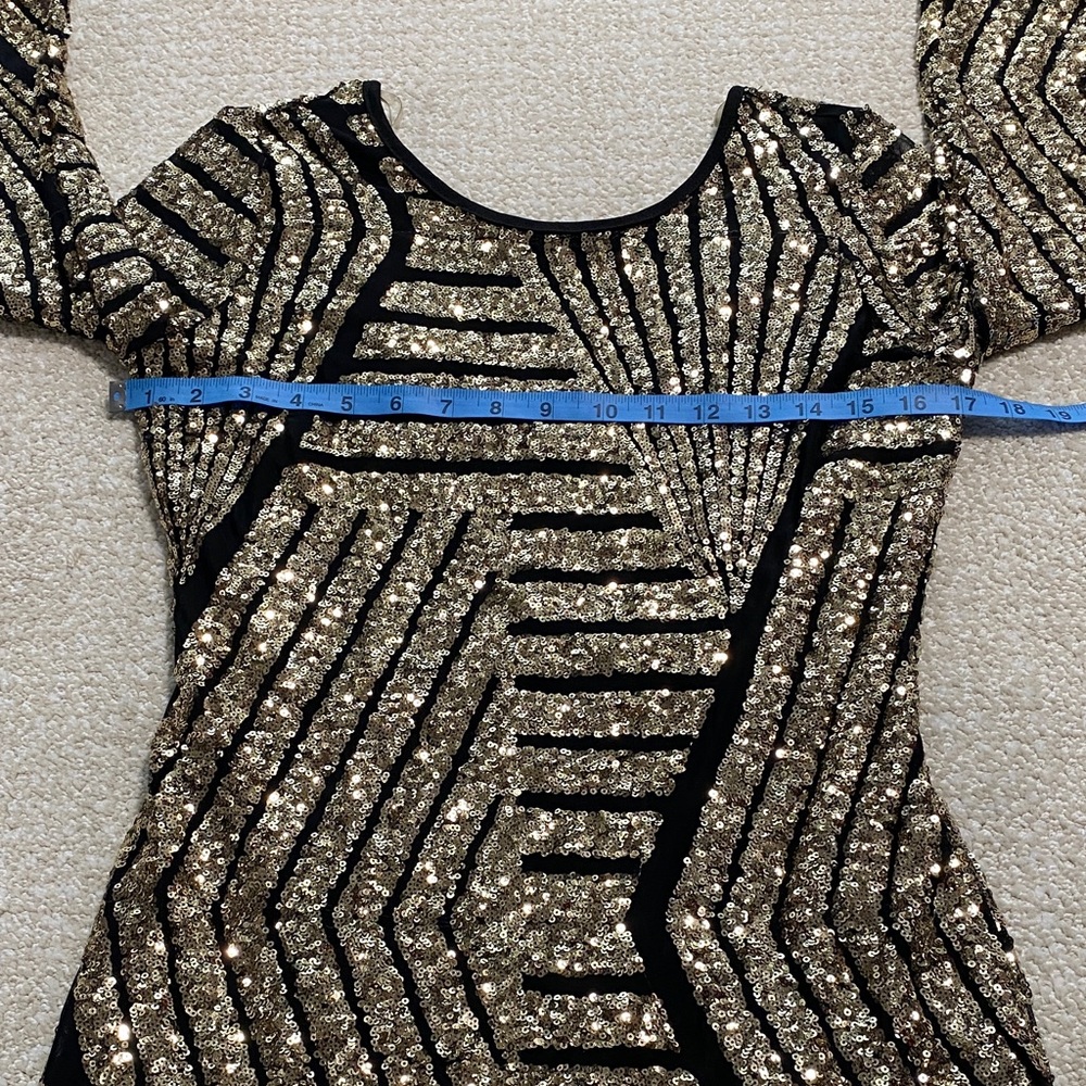 Gold Sequin Bodycon Dress with Black Accents - Picture 11 of 16